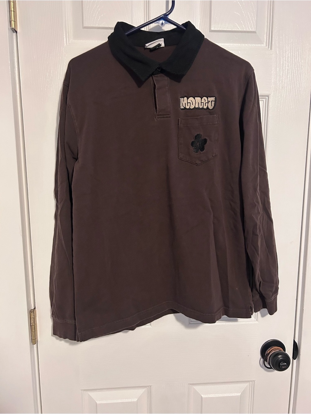 Monet Skateboards Long Sleeve Polo with Corduroy Collar and Clover Patch